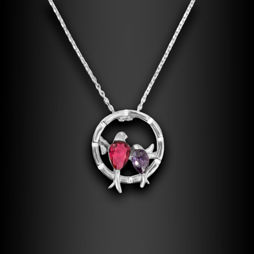 Stříbrný náhrdelník Aves s ptáčky a krystaly - Stříbro 925/1000  + Doprava zdarma + Dárkové balení zdarma