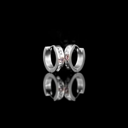Náušnice ocelové drobné kruhy s krystalky Pink | DG Šperky  + Doprava zdarma + Dárkové balení zdarma
