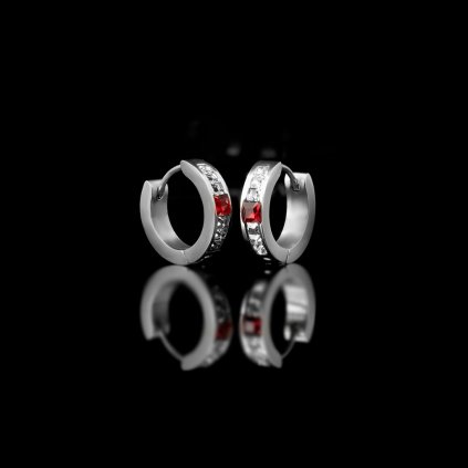 Náušnice ocelové drobné kruhy s krystalky Red | DG Šperky  + Doprava zdarma + Dárkové balení zdarma
