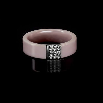 Atraktivní dámský prsten Rosia | Růžová keramika, ocel a zirkony | DG Šperky  + Doprava zdarma + Dárkové balení zdarma