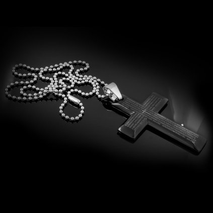 Masivnější ocelový Křížek s úryvkem z Bible Black | DG Šperky  + Řetízek zdarma + Doprava zdarma + Dárkové balení zdarma