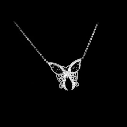 Ocelový Náhrdelník Motýlek se zirkony | DG Šperky  + Doprava zdarma + Dárkové balení zdarma