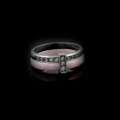 Dámský ocelový prsten se šperkařskou keramikou a zirkony v provedení Pink | DG Šperky  + Doprava zdarma + Dárkové balení zdarma