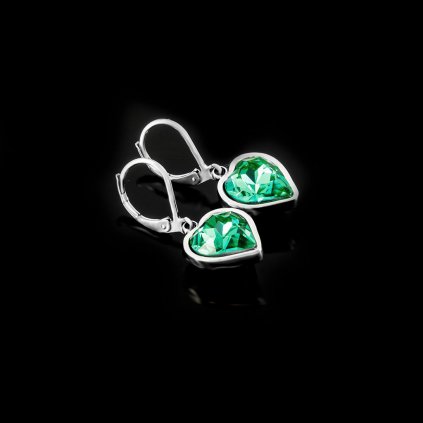Visací náušnice s krystalem ve tvaru srdce Green | DG Šperky  + Doprava zdarma + Dárkové balení zdarma