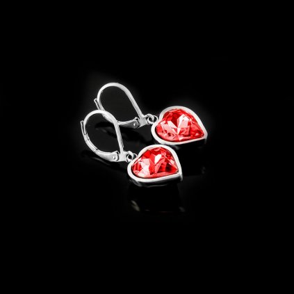 Visací náušnice s krystalem ve tvaru srdce Red | DG Šperky  + Doprava zdarma + Dárkové balení zdarma