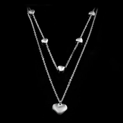 Dvojitý ocelový náhrdelník posázený srdíčky | DG Šperky  + Doprava zdarma + Dárkové balení zdarma