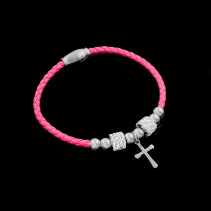 Dámský náramek v růžovém provedení s křížkem | DG Šperky  + Doprava zdarma + Dárkové balení zdarma
