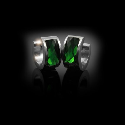 *Náušnice ocelové kruhy se zeleným krystalem | DG Šperky  + Dárkové balení zdarma