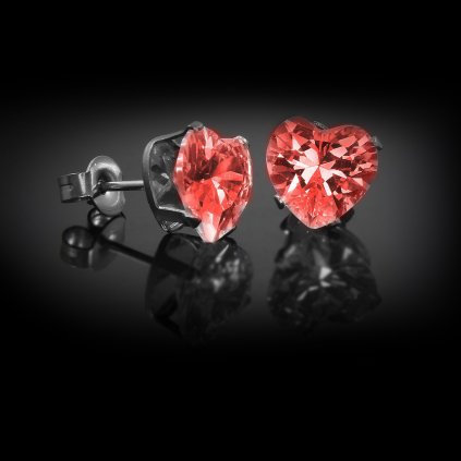 Náušnice ocelové pecičky Red se zirkony ve tvaru srdce | DG Šperky  + Doprava zdarma + Dárkové balení zdarma