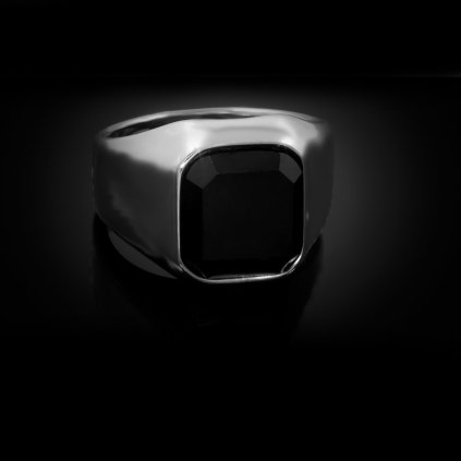 Pánský prsten s černým krystalem bez zdobení | DG Šperky  + Doprava zdarma + Dárkové balení zdarma