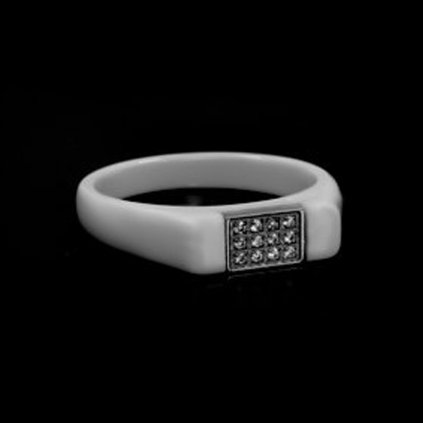 ❗VYPRODÁNO❗ Dámský keramický prsten v bílém provedení se zirkony | DG Šperky  + Doprava zdarma + Dárkové balení zdarma