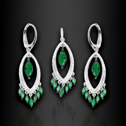 Luxusní stříbrná souprava Emerald Dreams - Stříbro 925/1000 se zirkony  + Doprava zdarma + Dárkové balení zdarma
