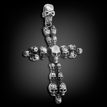 Pánský ocelový křížek Kuruk Mortala s lebkami (1)