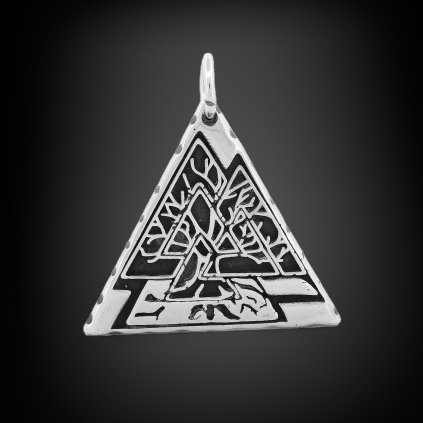 Ocelový přívěsek Trivita s motivem stromu života a symbolem Valknut (1)