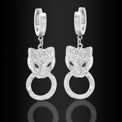 Pantera – Luxusní ocelové náušnice ve tvaru šelmy poseté zirkony 🦁 DG Šperky  + Doprava zdarma + Dárkové balení zdarma