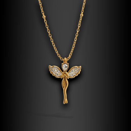 Caelina – jemný dámský ocelový přívěsek anděl se zirkony, zlaté provedení (1)