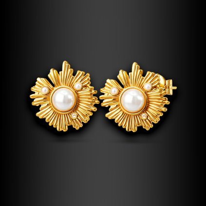 Aurevée Gold – dámské ocelové náušnice s perlou (1)