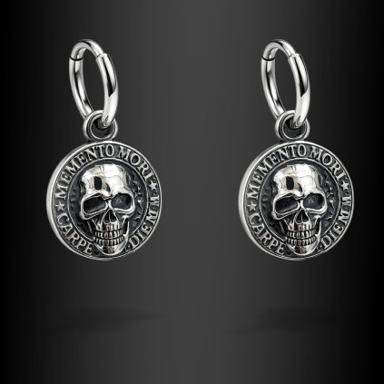 Memento Mori – Carpe Diem – dámské ocelové náušnice s lebkou a latinským motivem (1)