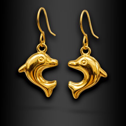 Calypra – dámské ocelové náušnice delfín v zlatém provedení (1)