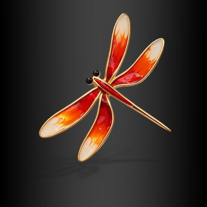 Zerelia – dámská brož vážka v červeno oranžovém provedení (1)