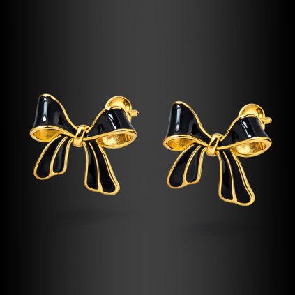 Noiréa – dámské náušnice s mašlí v černo zlatém provedení (1)