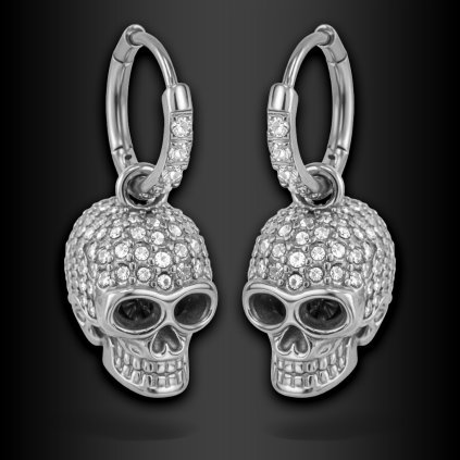 Mortéa – dámské ocelové náušnice s lebkou a zirkony (1)