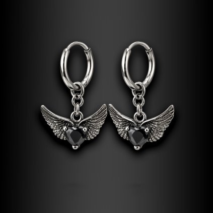 Aladora – dámské ocelové náušnice s okřídleným srdcem (1)