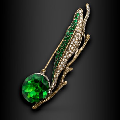 Sylmera – dámská brož s kamenem a listovým motivem (1)