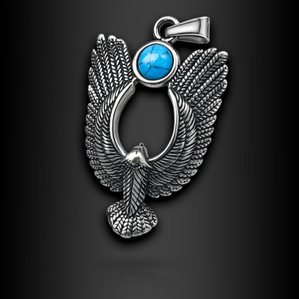 Ravion – pánský ocelový přívěsek s křídly a tyrkysem (1)