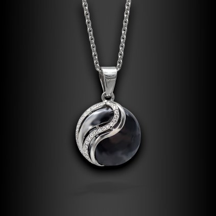 Caelia – dámský ocelový přívěsek s černou keramikou a zirkony (1)