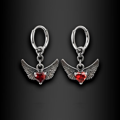Aladora Ruby – dámské ocelové náušnice s okřídleným srdcem (1)