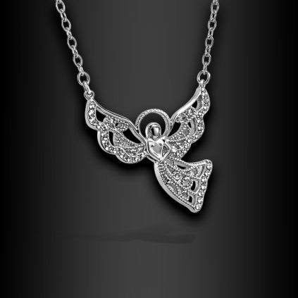 Seraphia – dámský ocelový náhrdelník s andělem a zirkony (1)