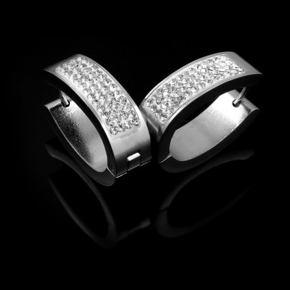 Náušnice ocelové oválky s čirými krystalky | DG Šperky  + Dárkové balení zdarma