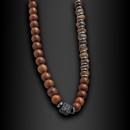 Pánský náhrdelník KORVEN z dřeva a lávového kamene (1)