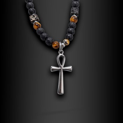 Pánský náhrdelník Marcelli s křížkem a lavovými kameny (1)