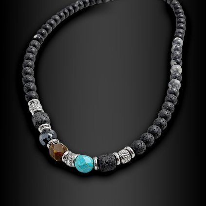 Pánský korálkový náhrdelník Ravello s lavovými kameny (1)