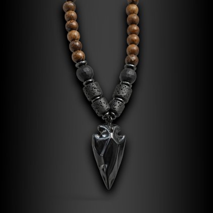 Pánský náhrdelník Morvani s černým hrotovým přívěskem z přírodních korálků (1)