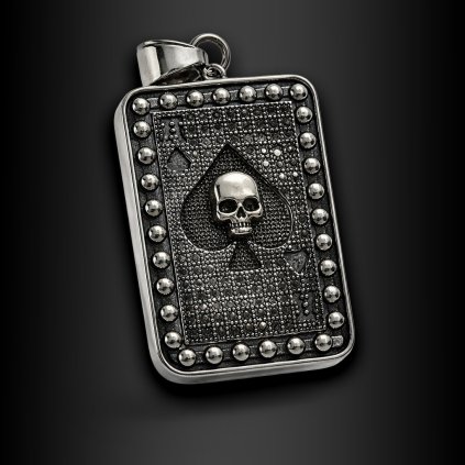 Pánský výrazný ocelový přívěsek Arvello – pikové eso s lebkou (1)