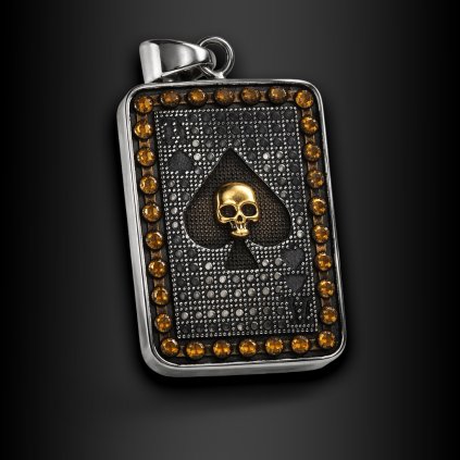 Pánský výrazný ocelový přívěsek Arvello – pikové eso s lebkou (3)