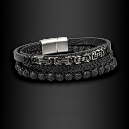 Pánský ocelový náramek Eboris Gray z kůže a lávových kamenů (1)