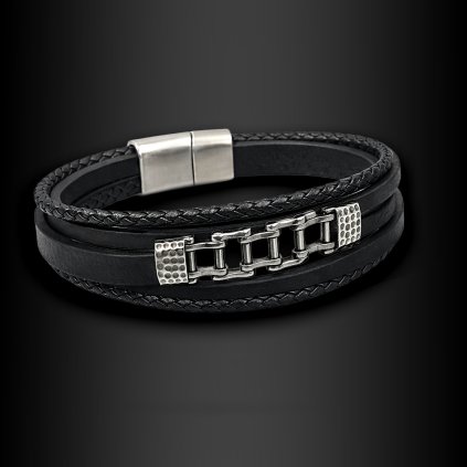 Pánský náramek Bravor z oceli a PU kůže (1)