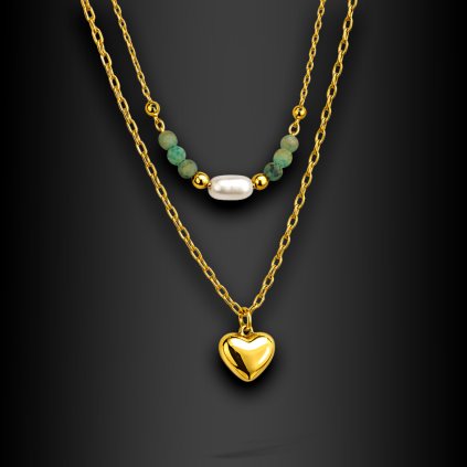 Dámský ocelový náhrdelník Sirella se srdíčkem a přírodními kameny (1)