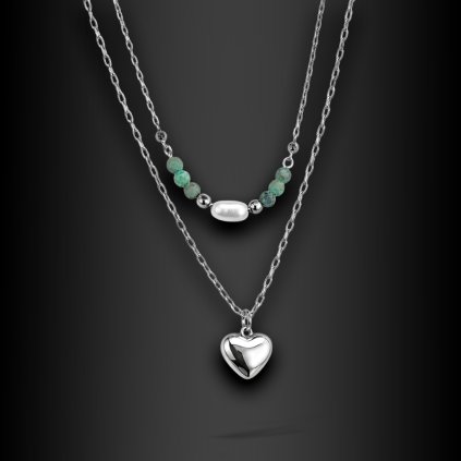Dámský ocelový náhrdelník Sirella se srdíčkem a přírodními kameny (3)