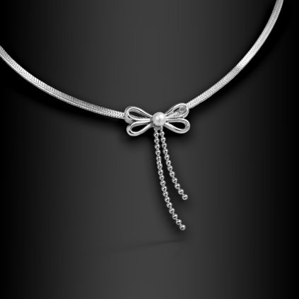 Dámský ocelový náhrdelník Ameyra s motivem mašle a perlou (3)