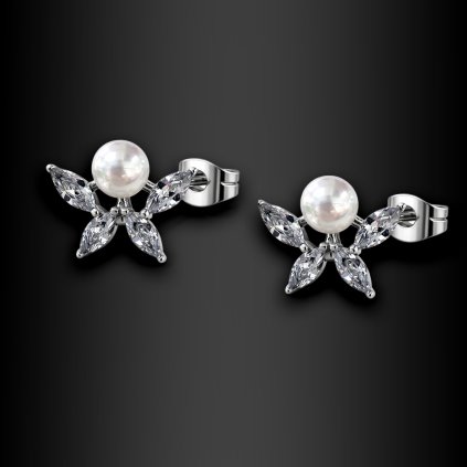 Dámské ocelové náušnice Isavela s perličkou a zirkony (1)