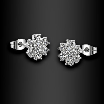 Dámské ocelové náušnice pecky Doliena – květ ze zirkonů (1)