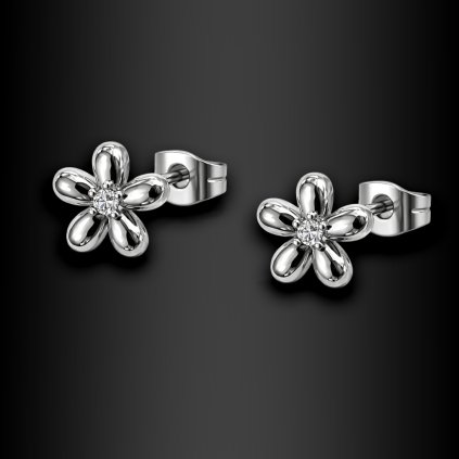 Dámské ocelové náušnice Valerea ve tvaru květu se zirkonem (1)