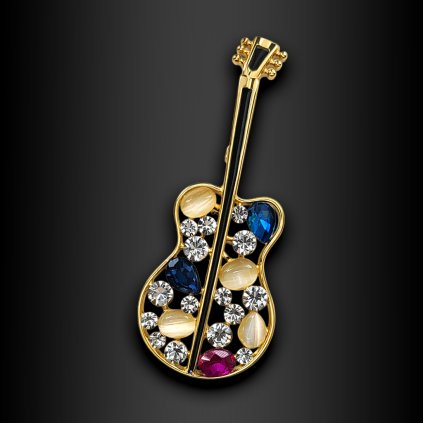 Dámská výrazná brož Symphonea ve tvaru kytary s barevnými zirkony (1)
