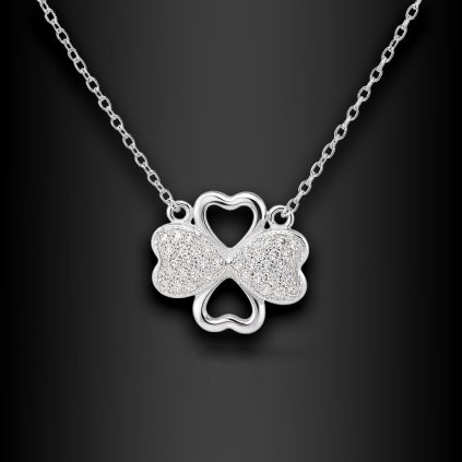 Stříbrný náhrdelník Čtyřlístek pro štěstí se zirkony – Ag 925 (1)