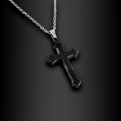 Ocelový náhrdelník s černým keramickým křížkem v moderním designu (1)